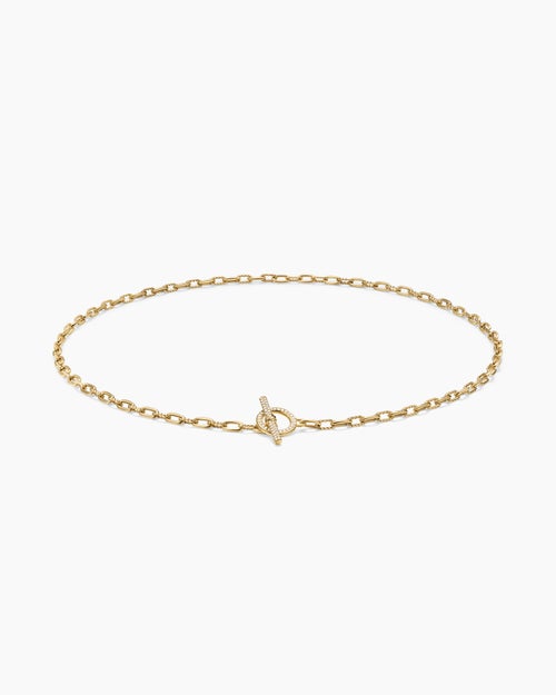Womens DY Madison Pavé Toggle Chain Necklace in 18K Yellow Gold, 3mm