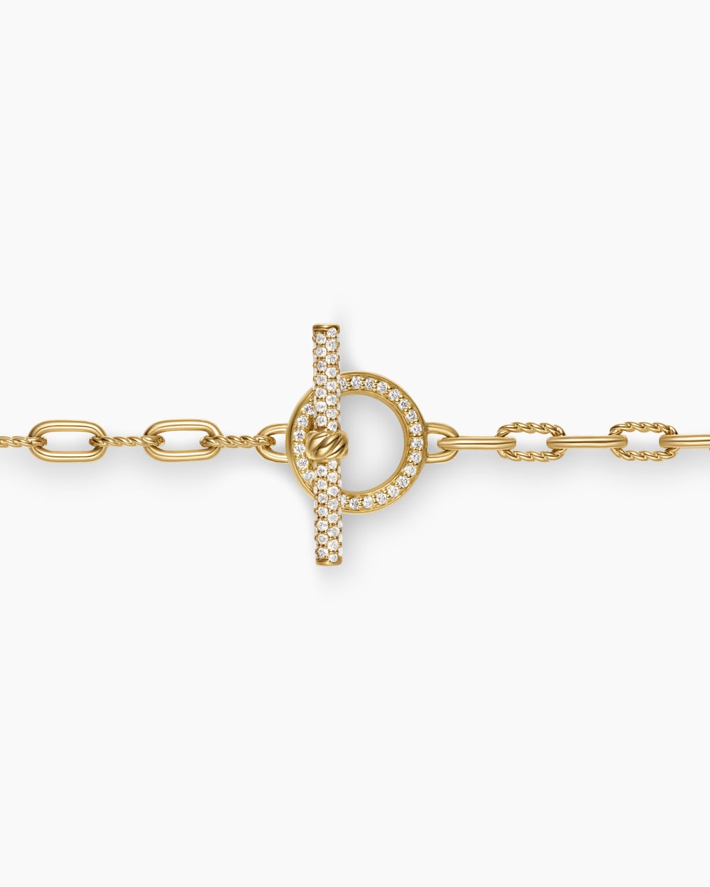 Womens DY Madison Pavé Toggle Chain Necklace in 18ct Yellow Gold, 3mm