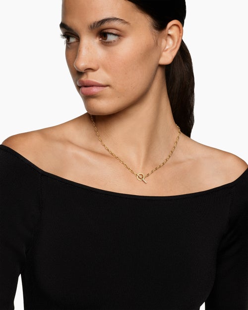 Womens DY Madison Pavé Toggle Chain Necklace in 18K Yellow Gold, 3mm