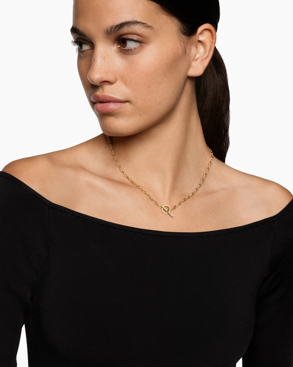 Womens DY Madison Pavé Toggle Chain Necklace in 18ct Yellow Gold, 3mm
