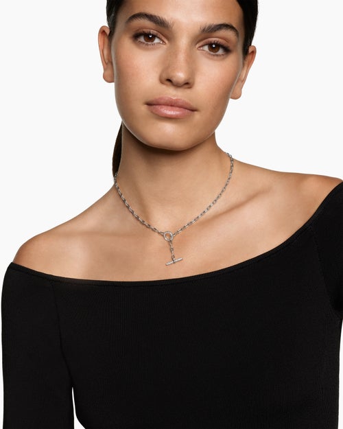 Womens DY Madison Pavé Toggle Chain Necklace in Sterling Silver, 3mm