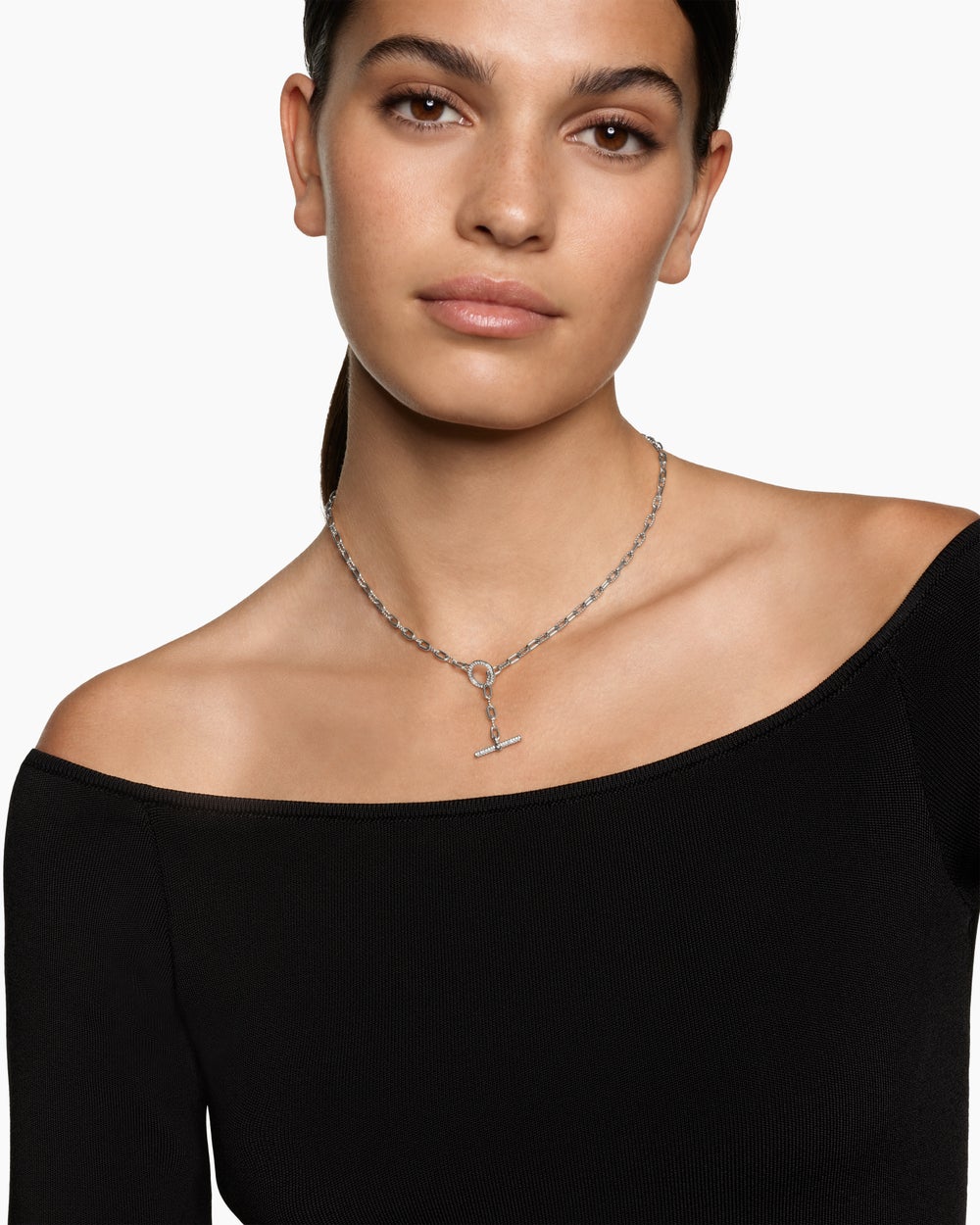 Womens DY Madison Pavé Toggle Chain Necklace in Sterling Silver, 3mm