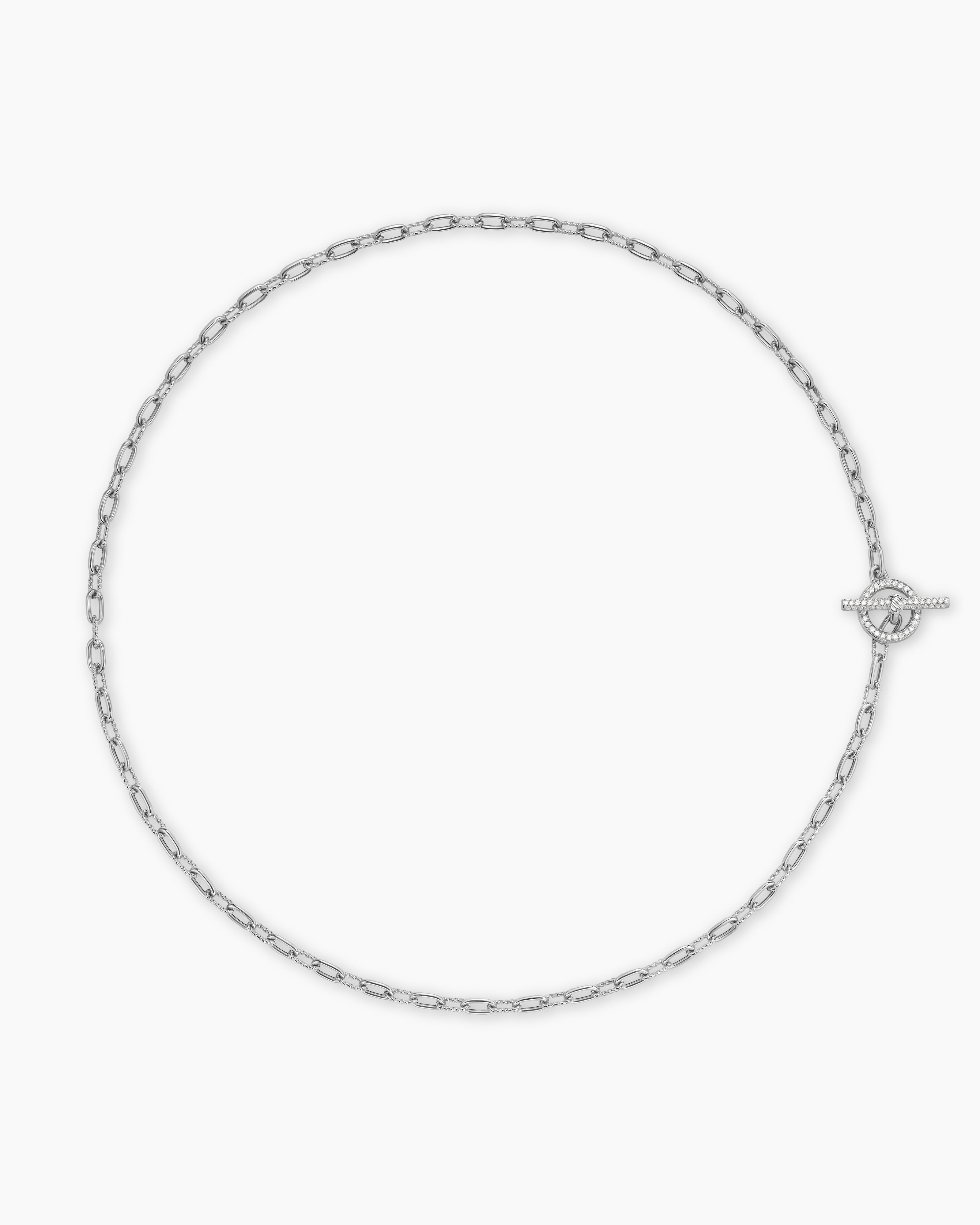 Collier cha&icirc;ne &agrave; fermoir en T avec pav&eacute; en diamant DY Madison en argent sterling, 3 mm femmes 