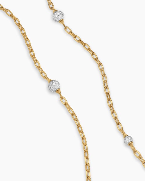 Womens DY Madison Pavé Bead Station Necklace in 18K Yellow Gold, 3mm