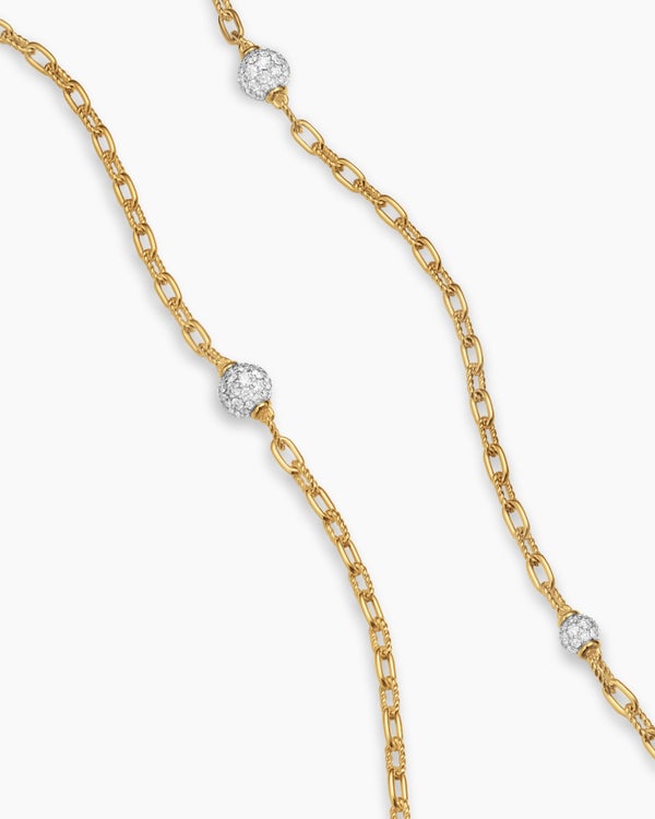 DY Madison Pavé Bead Station Necklace in 18K Yellow Gold, 3mm