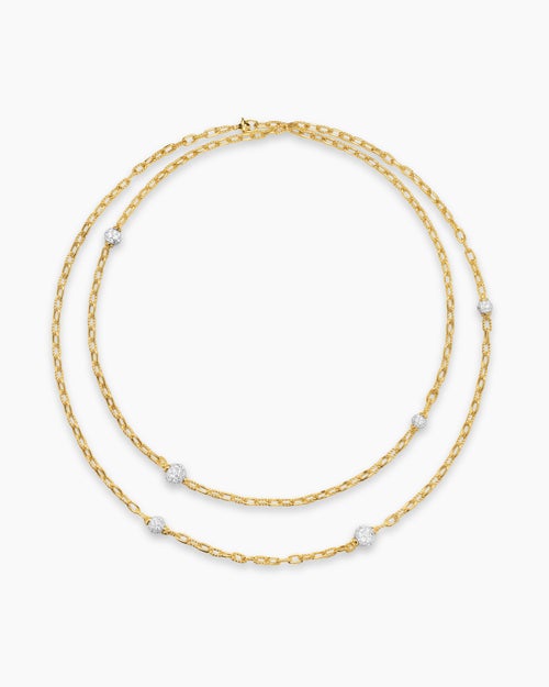 Womens DY Madison Pavé Bead Station Necklace in 18K Yellow Gold, 3mm