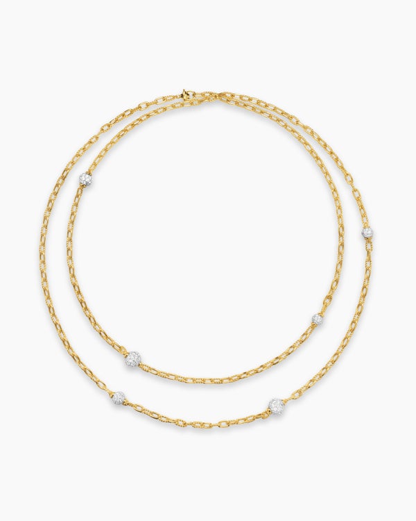 DY Madison Pavé Bead Station Necklace in 18K Yellow Gold, 3mm