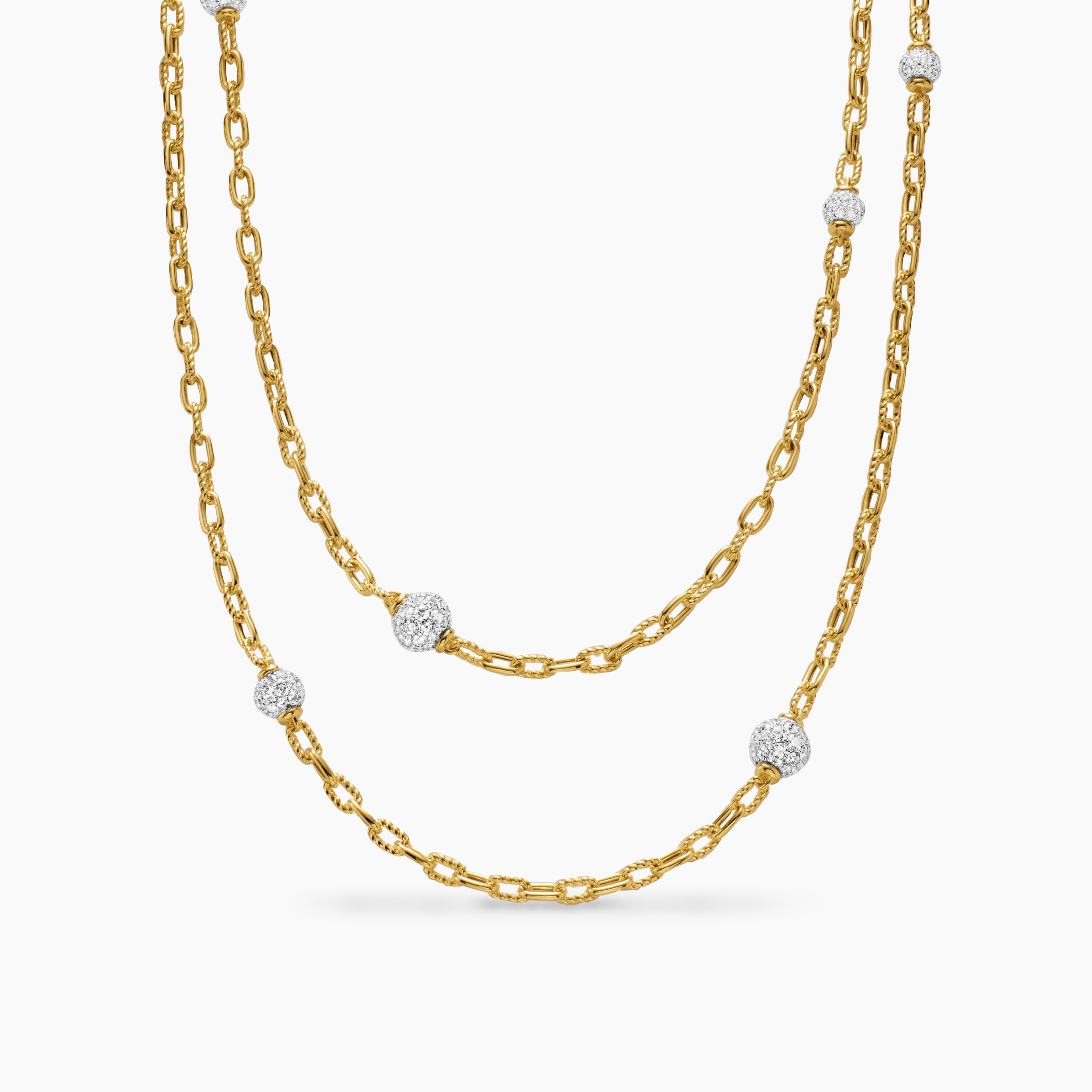 Womens DY Madison Pav&eacute; Bead Station Necklace in 18K Yellow Gold, 3mm