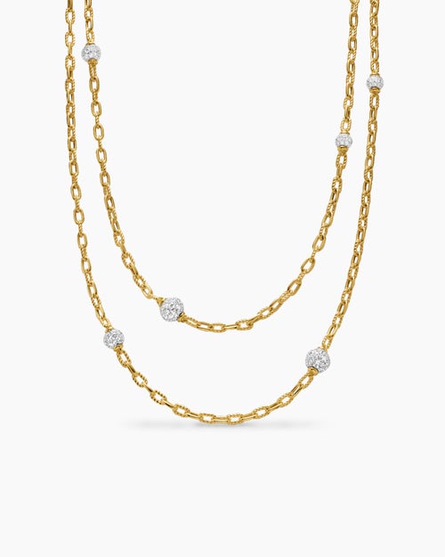 Womens DY Madison Pavé Bead Station Necklace in 18K Yellow Gold, 3mm