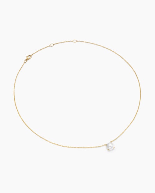 Womens Pearl Classics Necklace in 18K Yellow Gold with Diamonds, 6.5mm