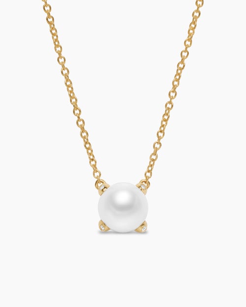 Womens Pearl Classics Necklace in 18K Yellow Gold with Diamonds, 6.5mm