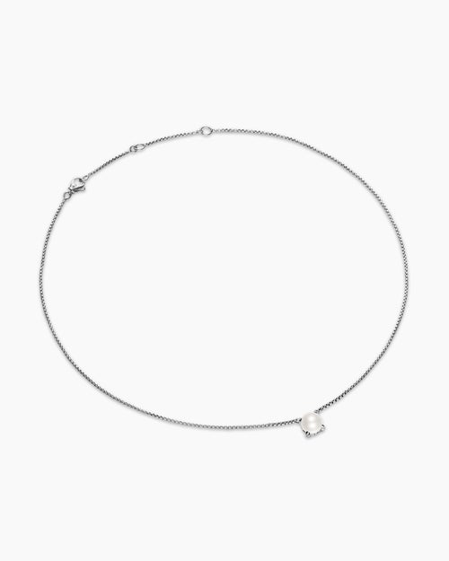 Womens Pearl Classics Necklace in Sterling Silver with Diamonds, 6.5mm