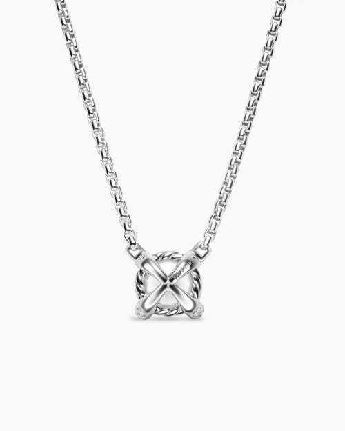 Womens Pearl Classics Necklace in Sterling Silver with Diamonds, 6.5mm