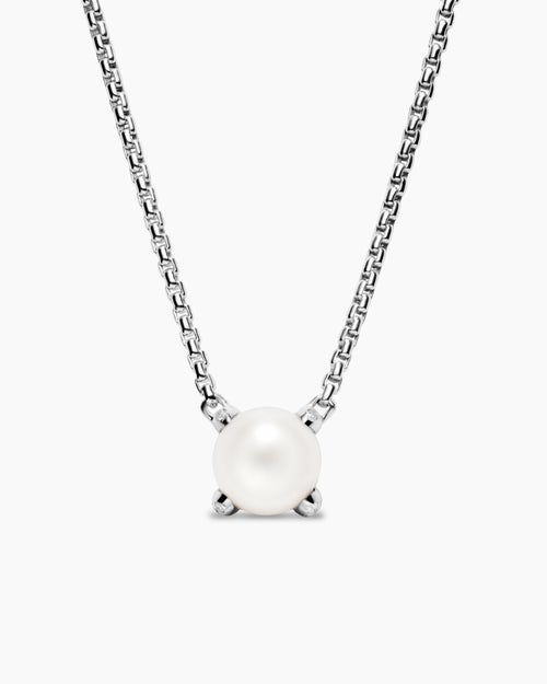 Womens Pearl Classics Necklace in Sterling Silver with Diamonds, 6.5mm