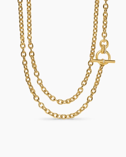 Womens DY Mercer® Double Row Toggle Chain Necklace in 18K Yellow Gold with Diamonds, 8mm
