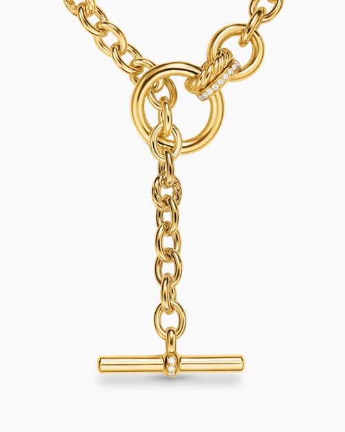 Womens DY Mercer® Double Row Toggle Chain Necklace in 18K Yellow Gold with Diamonds, 8mm