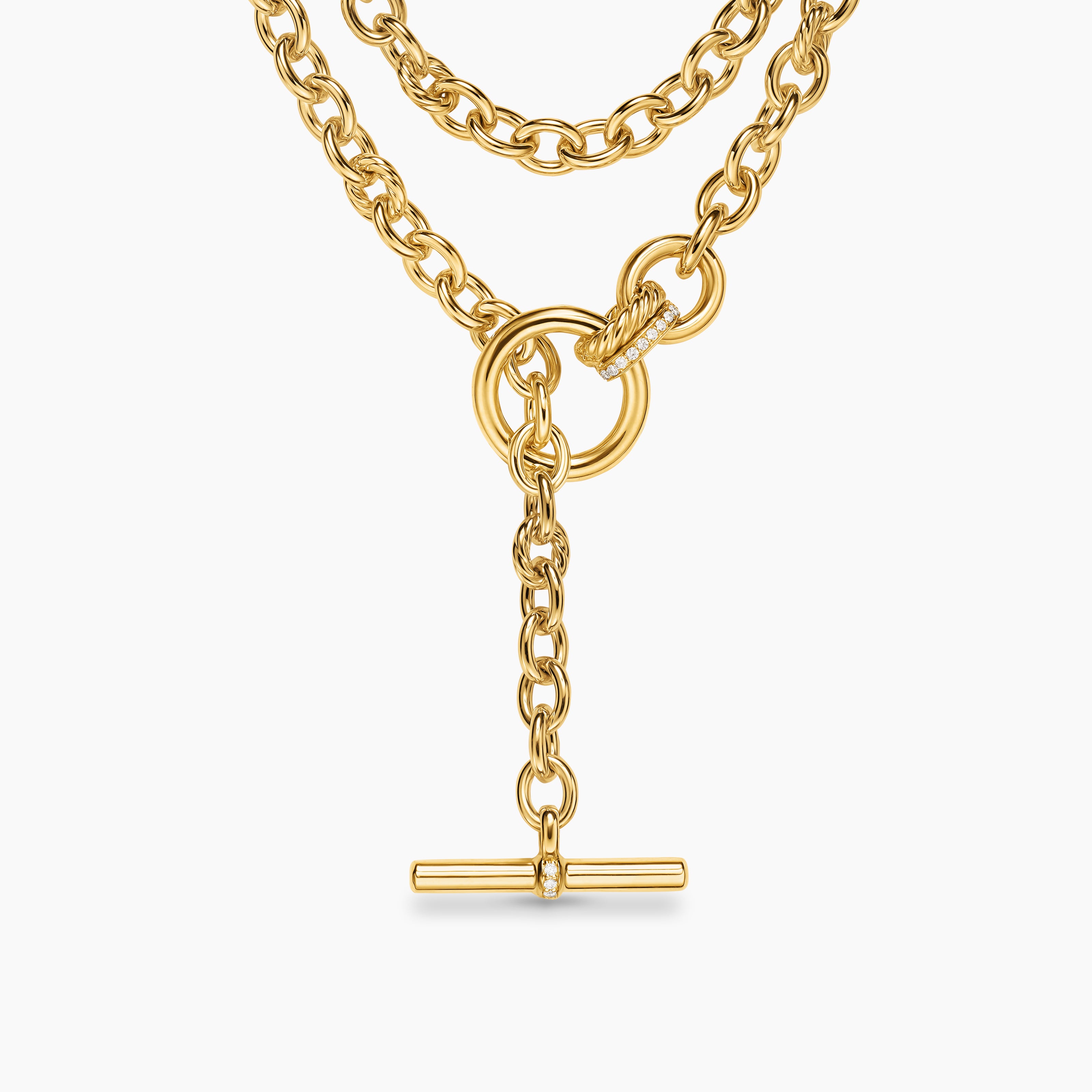 Womens DY Mercer&reg; Double Row Toggle Chain Necklace in 18K Yellow Gold with Diamonds, 8mm