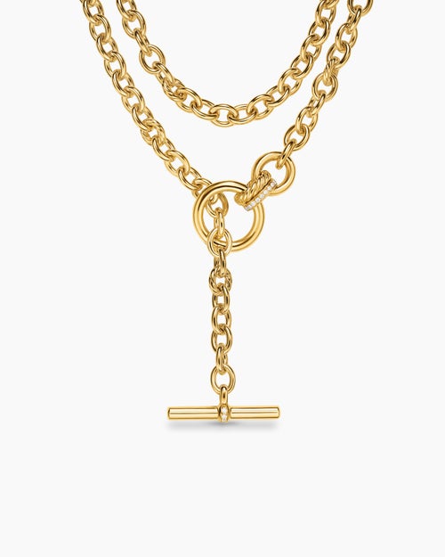 Womens DY Mercer® Double Row Toggle Chain Necklace in 18K Yellow Gold with Diamonds, 8mm