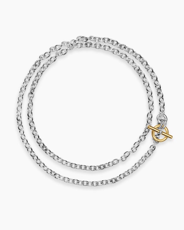 DY Mercer® Double Row Toggle Chain Necklace in Sterling Silver with 18K Yellow Gold and Diamonds, 8mm