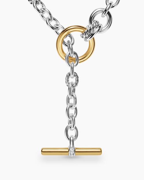 Womens DY Mercer® Double Row Toggle Chain Necklace in Sterling Silver with 18K Yellow Gold and Diamonds, 8mm