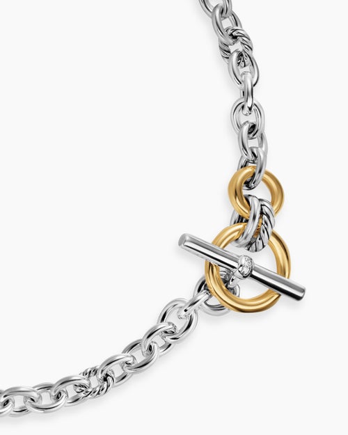 Womens DY Mercer Toggle Chain Necklace in Sterling Silver with 18K Yellow Gold and Diamonds, 8mm