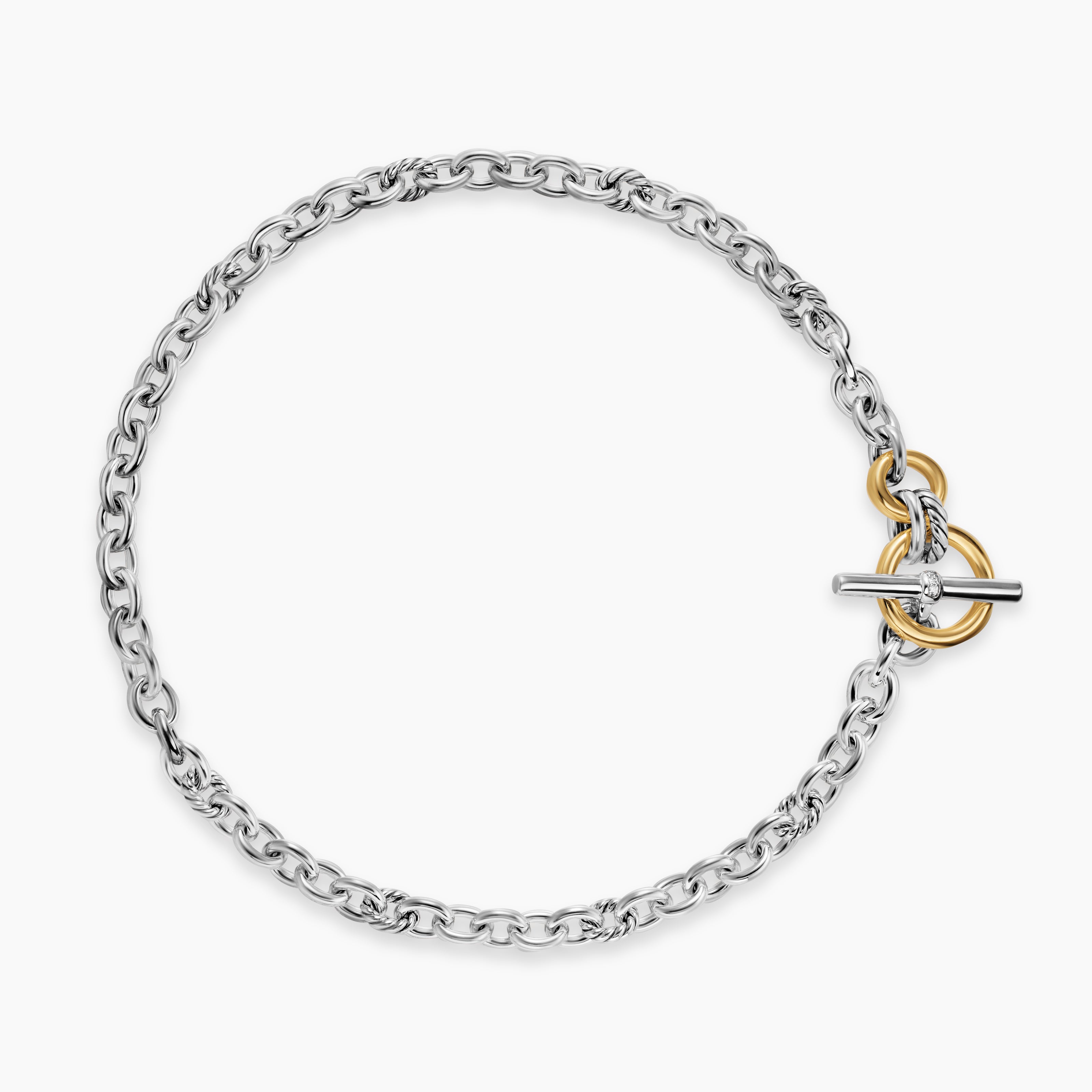 Womens DY Mercer Toggle Chain Necklace in Sterling Silver with 18K Yellow Gold and Diamonds, 8mm