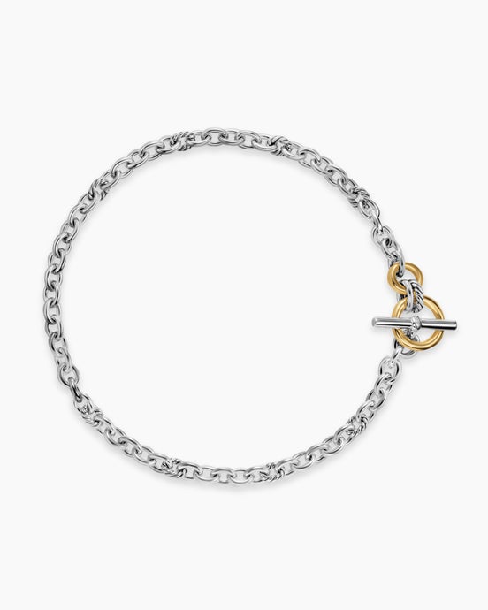 DY Mercer® Toggle Chain Necklace in Sterling Silver with 18ct Yellow Gold and Diamonds, 8mm
