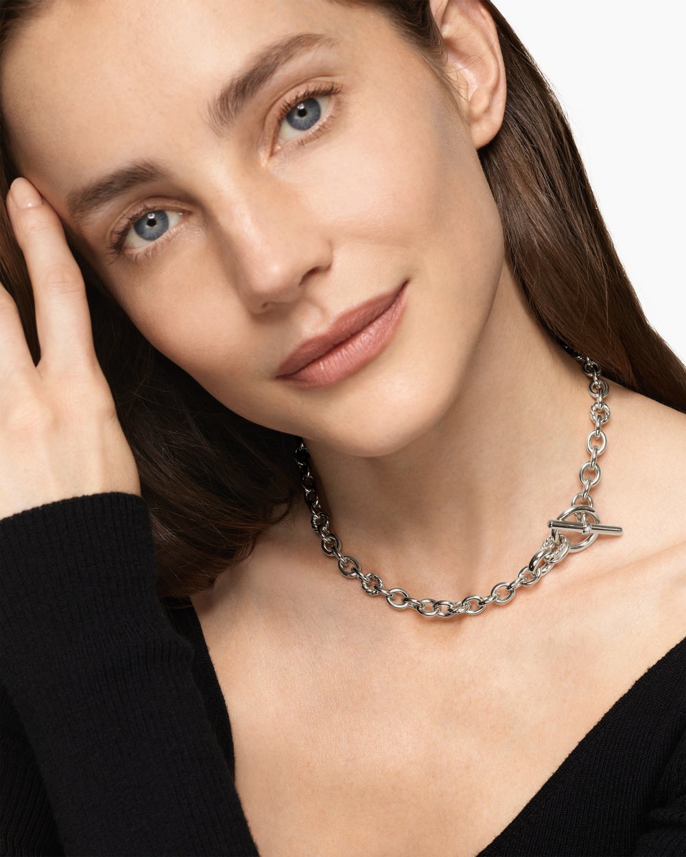 Womens DY Mercer Toggle Chain Necklace in Sterling Silver with Diamonds, 8mm