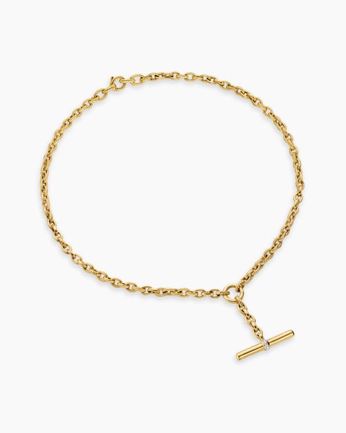 Womens DY Mercer Petite Toggle Chain Necklace in 18ct Yellow Gold with Diamonds, 4.5mm
