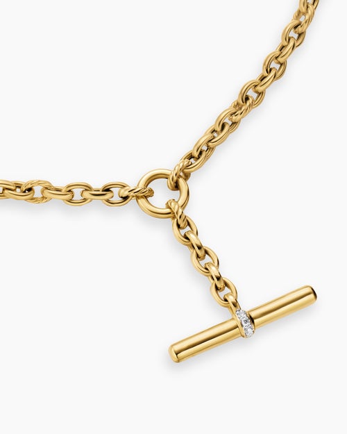 Womens DY Mercer® Petite Toggle Chain Necklace in 18K Yellow Gold with Diamonds, 4.5mm