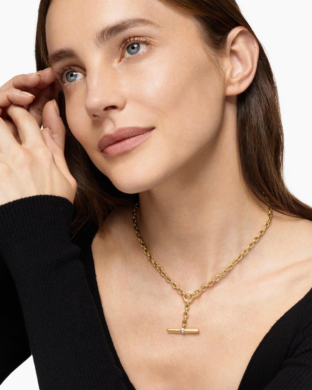Womens DY Mercer Petite Toggle Chain Necklace in 18K Yellow Gold with Diamonds, 4.5mm
