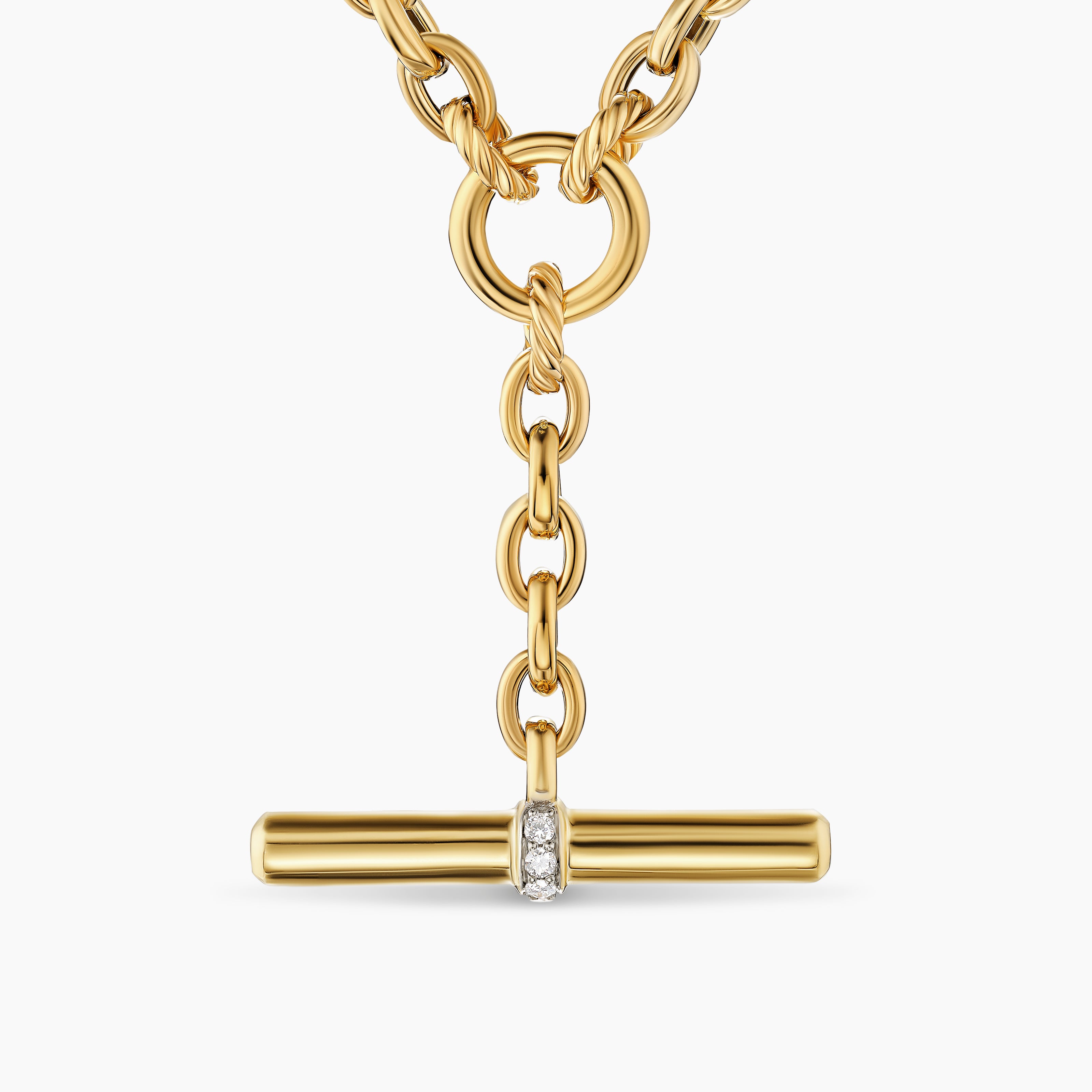 Womens DY Mercer Petite Toggle Chain Necklace in 18K Yellow Gold with Diamonds, 4.5mm