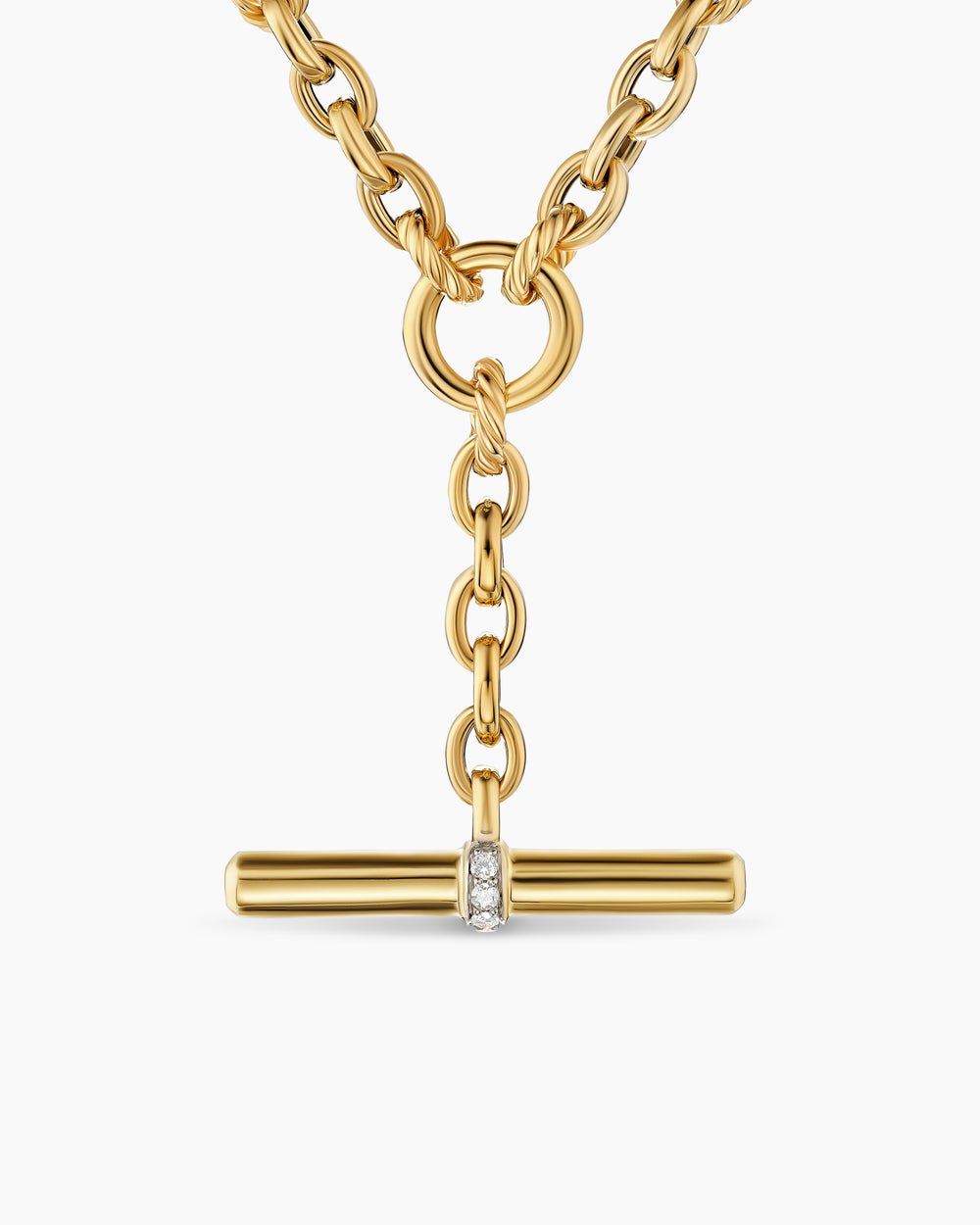 Womens DY Mercer Petite Toggle Chain Necklace in 18K Yellow Gold with Diamonds, 4.5mm
