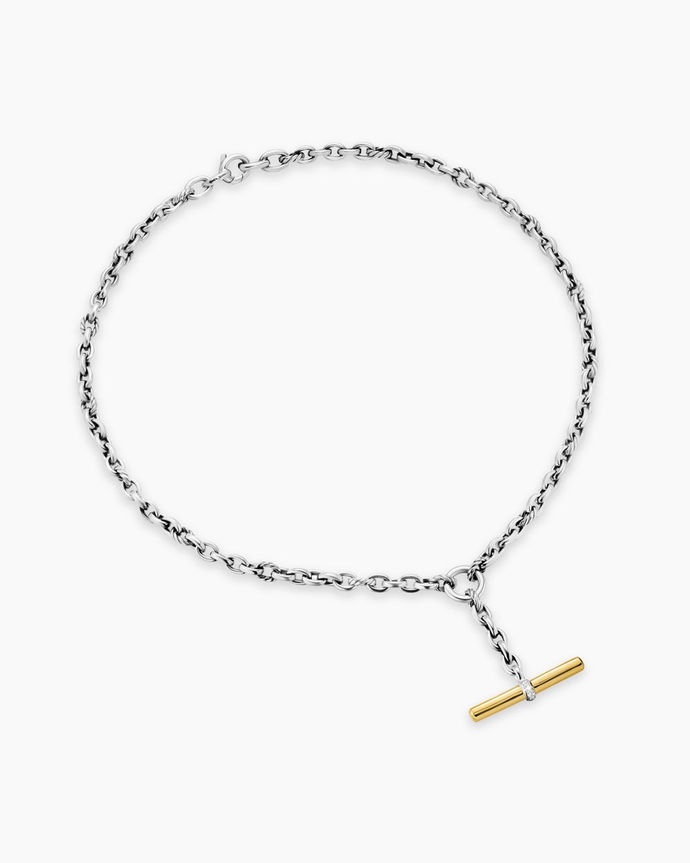 Womens DY Mercer Petite Toggle Chain Necklace in Sterling Silver with 18K Yellow Gold and Diamonds, 4.5mm