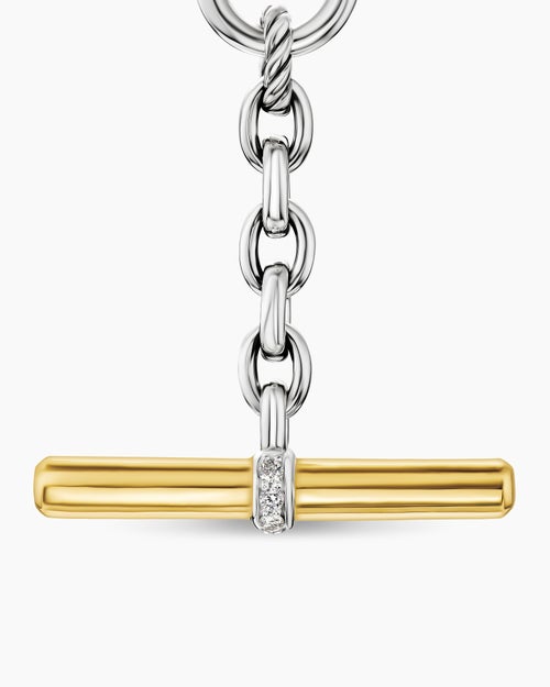 Womens DY Mercer Petite Toggle Chain Necklace in Sterling Silver with 18K Yellow Gold and Diamonds, 4.5mm