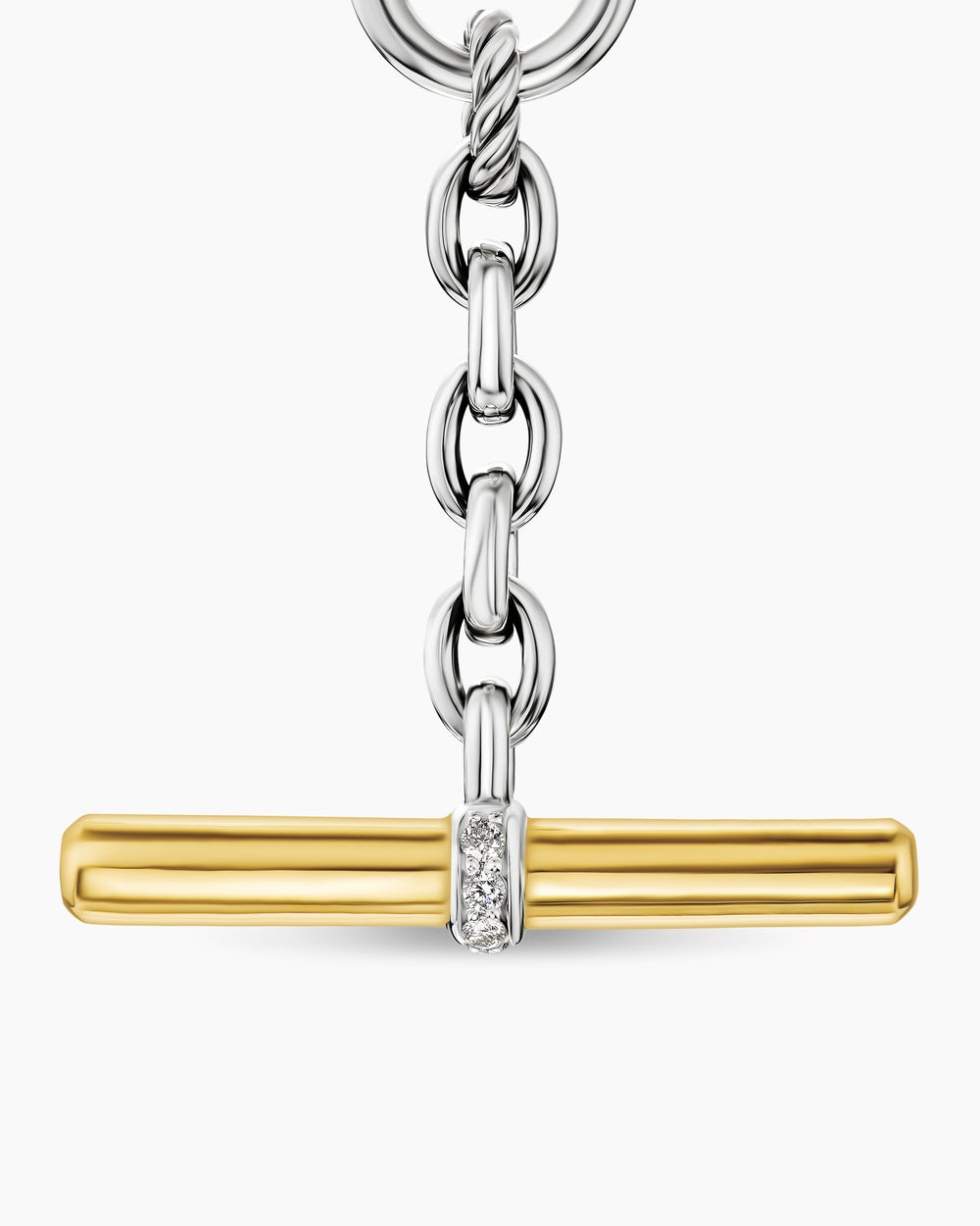 Womens DY Mercer Petite Toggle Chain Necklace in Sterling Silver with 18K Yellow Gold and Diamonds, 4.5mm