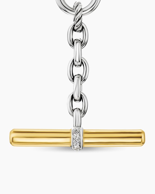 DY Mercer® Petite Toggle Chain Necklace in Sterling Silver with 18K Yellow Gold and Diamonds, 4.5mm