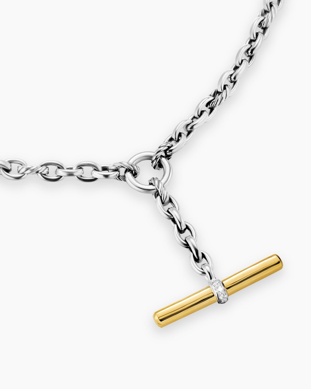 Womens DY Mercer Petite Toggle Chain Necklace in Sterling Silver with 18K Yellow Gold and Diamonds, 4.5mm