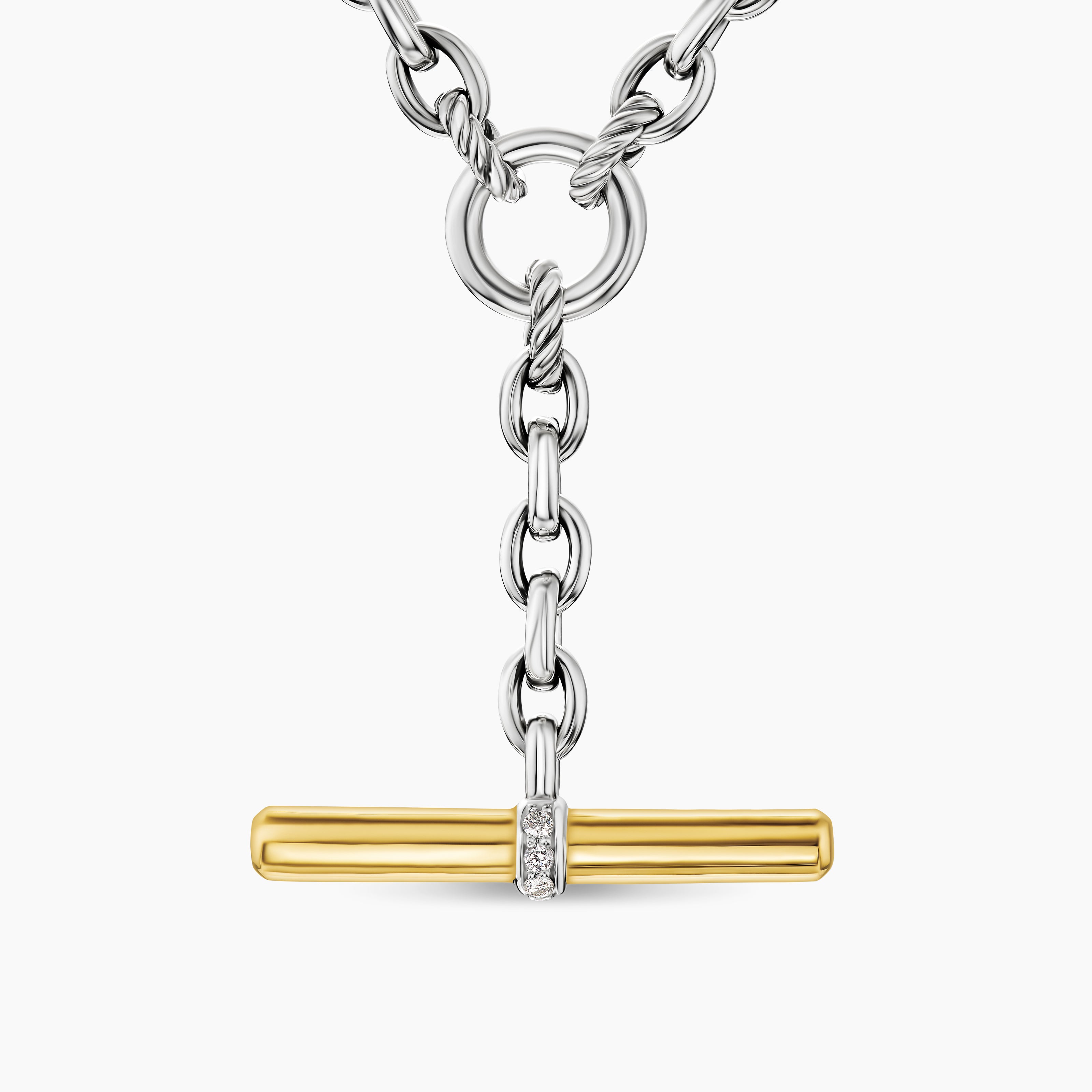 Womens DY Mercer Petite Toggle Chain Necklace in Sterling Silver with 18K Yellow Gold and Diamonds, 4.5mm
