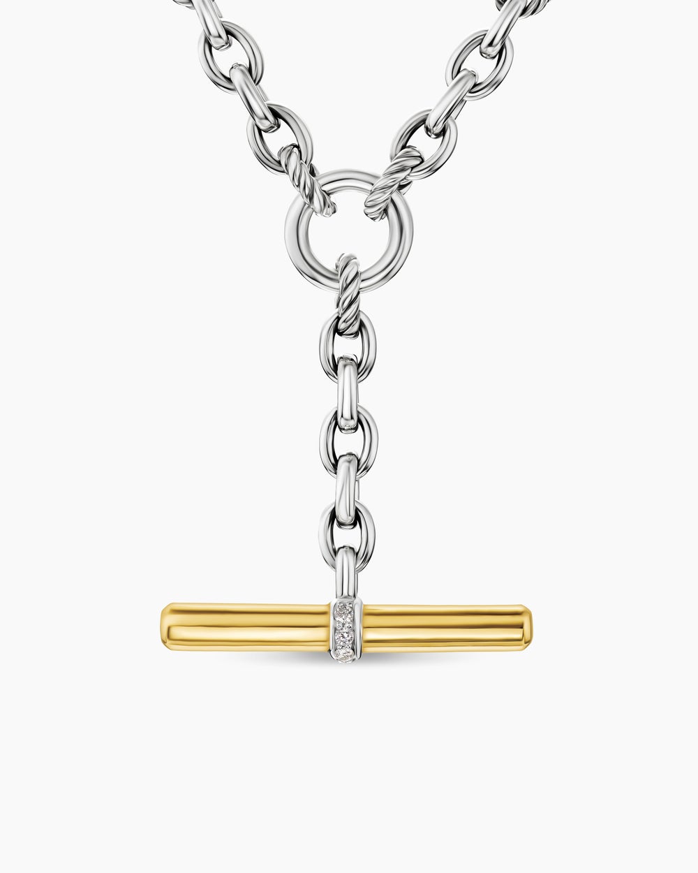 Womens DY Mercer Petite Toggle Chain Necklace in Sterling Silver with 18K Yellow Gold and Diamonds, 4.5mm