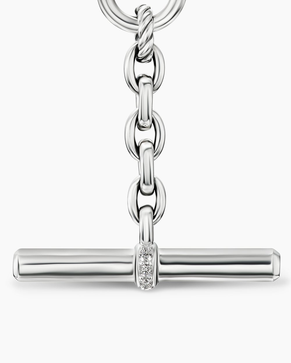 Womens DY Mercer Petite Toggle Chain Necklace in Sterling Silver with Diamonds, 4.5mm