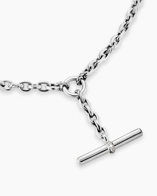 Womens DY Mercer Petite Toggle Chain Necklace in Sterling Silver with Diamonds, 4.5mm