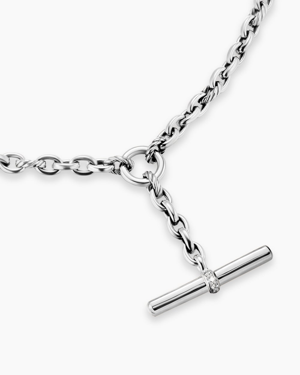 Womens DY Mercer Petite Toggle Chain Necklace in Sterling Silver with Diamonds, 4.5mm