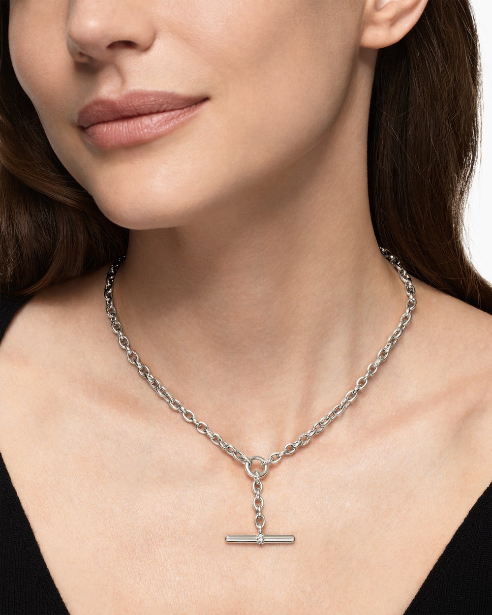 Womens DY Mercer Petite Toggle Chain Necklace in Sterling Silver with Diamonds, 4.5mm