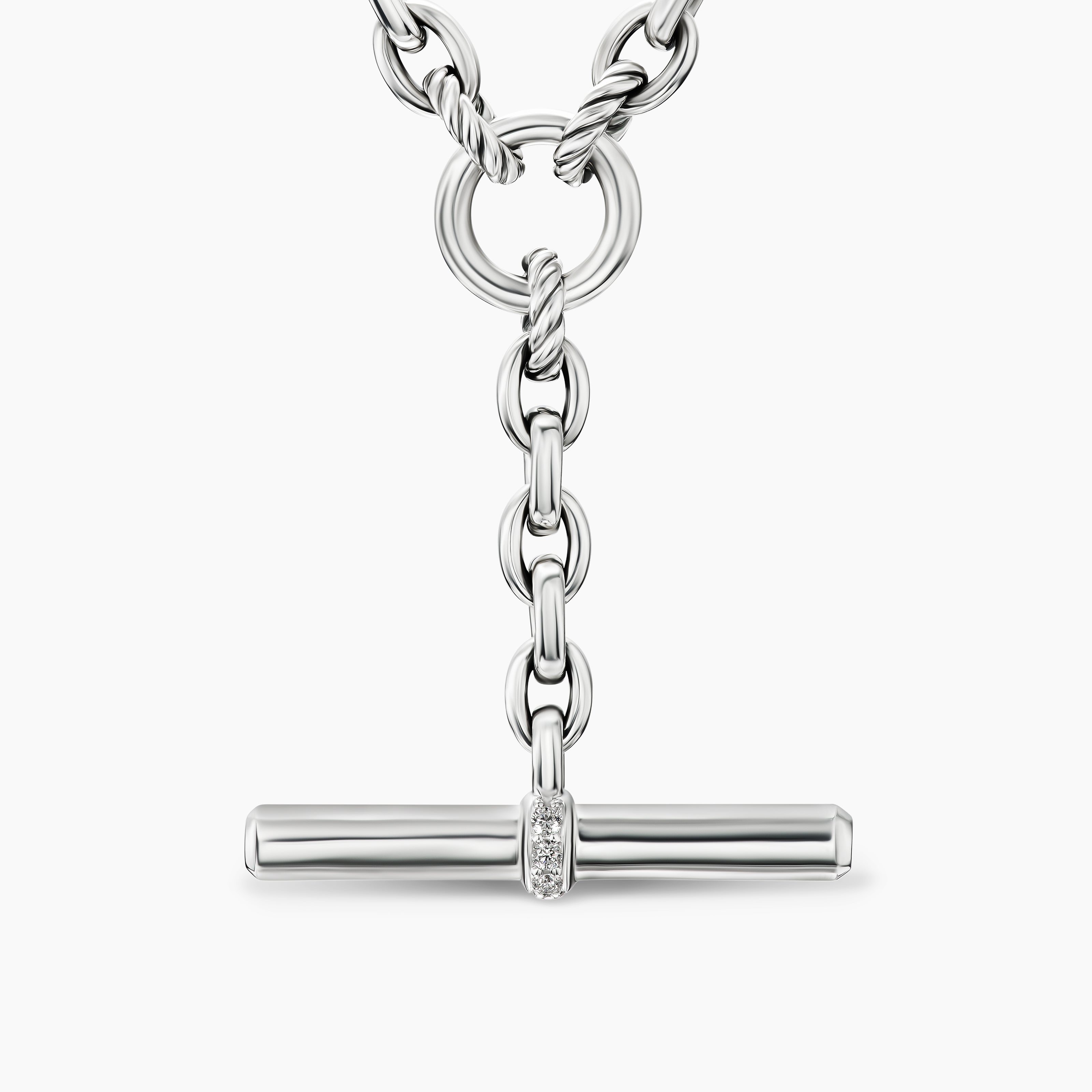 Womens DY Mercer&reg; Petite Toggle Chain Necklace in Sterling Silver with Diamonds, 4.5mm