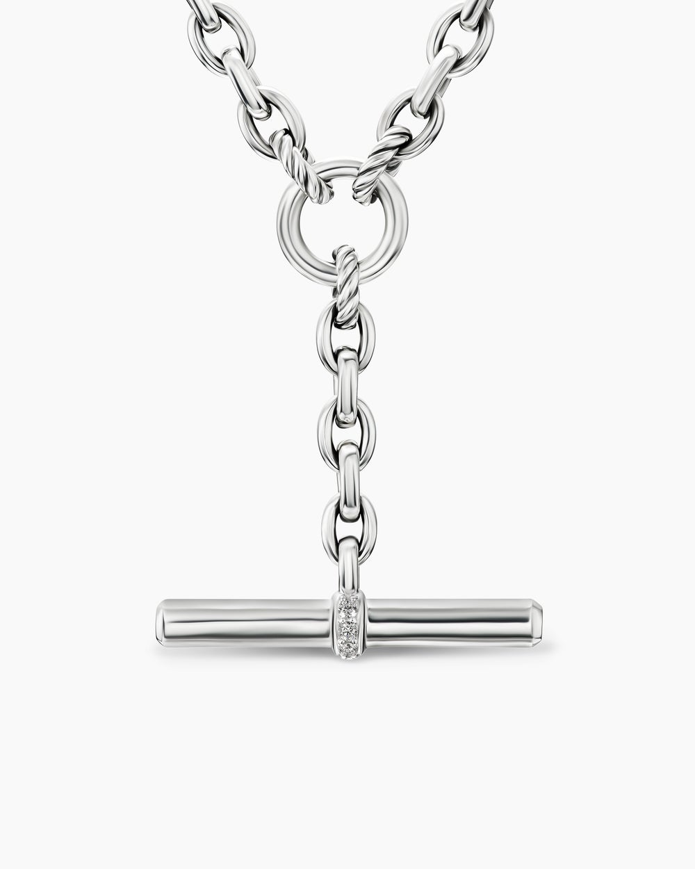 Womens DY Mercer Petite Toggle Chain Necklace in Sterling Silver with Diamonds, 4.5mm