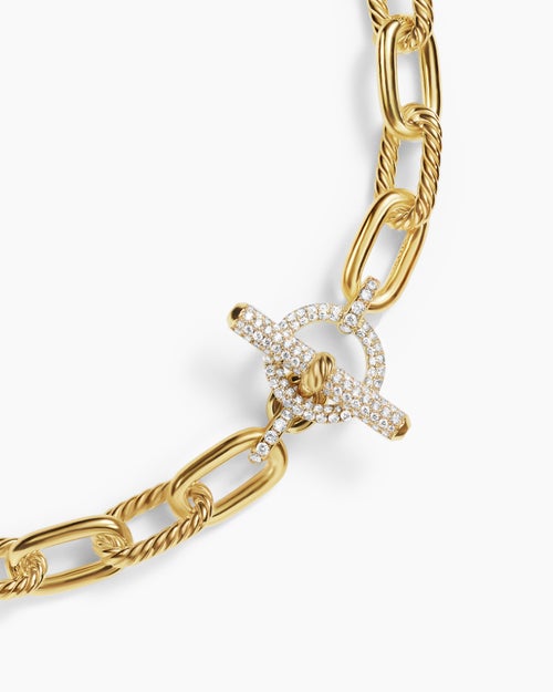 Womens DY Madison Toggle Chain Necklace in 18K Yellow Gold with Diamonds, 11mm