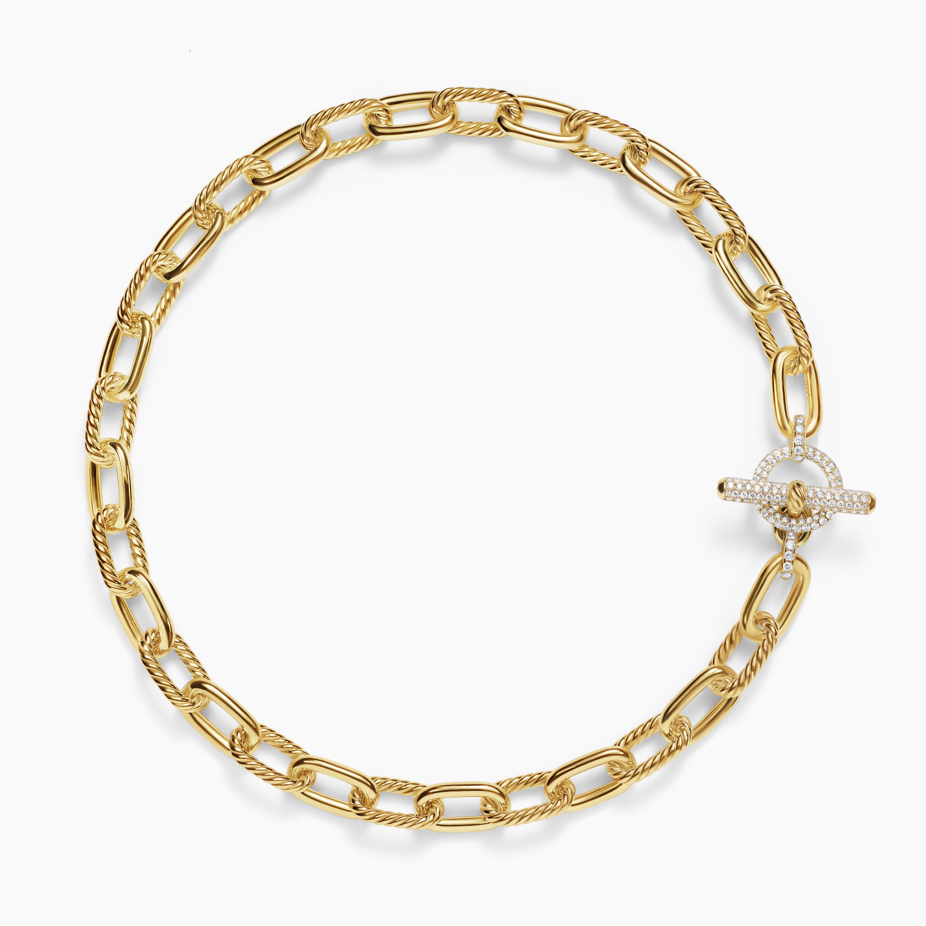 Womens DY Madison Toggle Chain Necklace in 18K Yellow Gold with Diamonds, 11mm