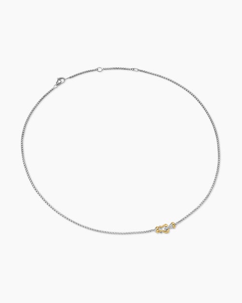 Womens Petite Buckle Necklace in Sterling Silver with 14K Yellow Gold, 16.2mm