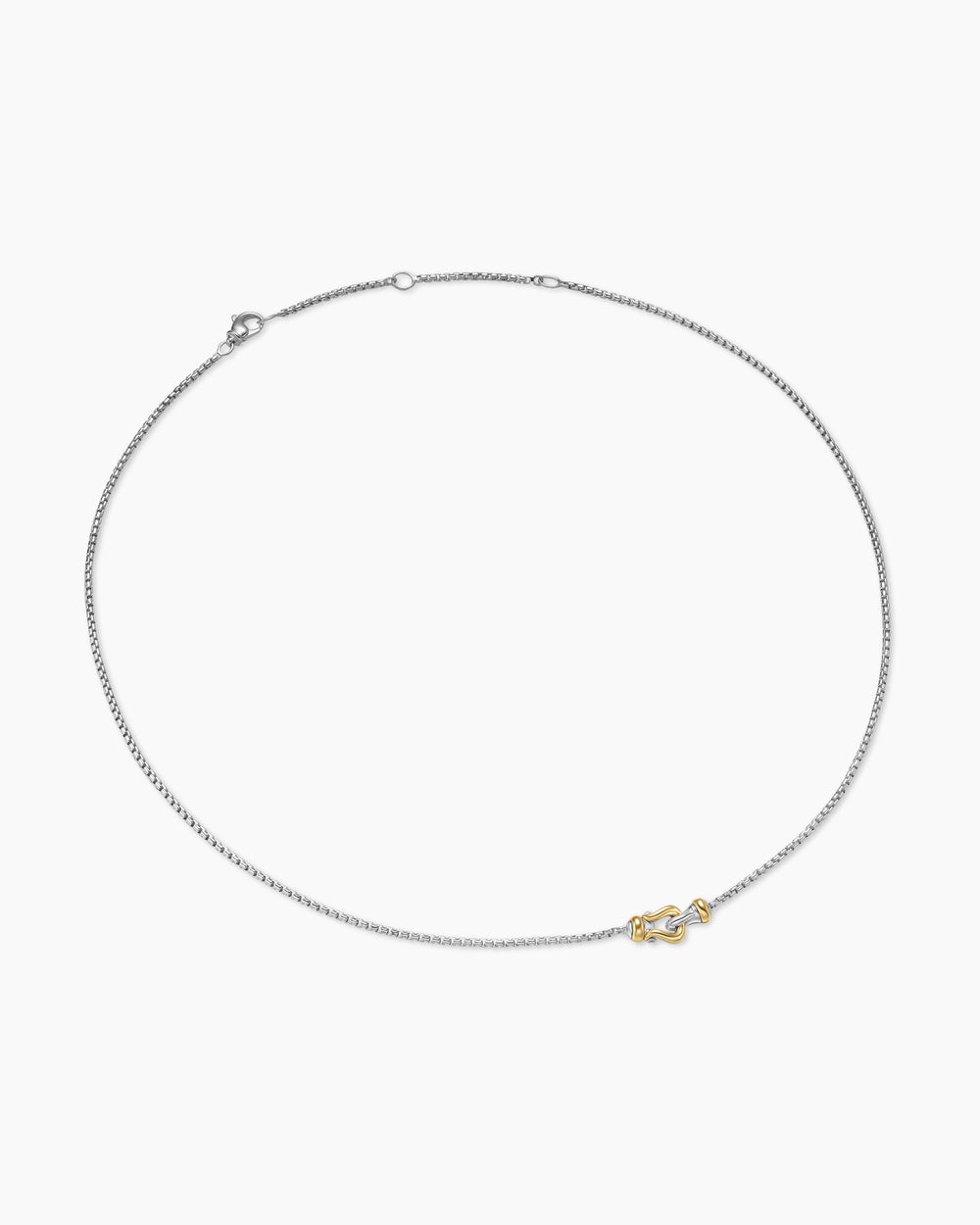 Womens Petite Buckle Necklace in Sterling Silver with 14ct Yellow Gold, 16.2mm